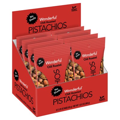 Wonderful No Shells Pistachios, Chili Roasted, 2.25 Oz., 8/Box (CR0146A25M1)