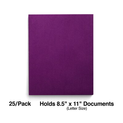 Staples Smooth 2-Pocket Paper Folder with Fasteners, Purple, 25/Box (50776/27544-CC)