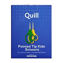 Quill Brand® 5 Kids Pointed Tip Stainless Steel Scissors, Straight Handle, Right & Left Handed, 2/P
