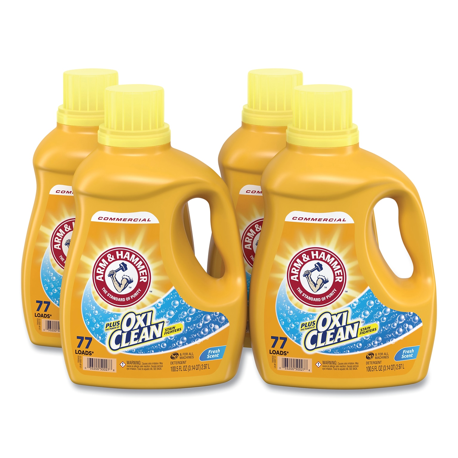 Arm & Hammer™ OxiClean HE Liquid Laundry Detergent, Fresh, 77 Loads, 100.5 oz., 4/Carton (CDC3320050027)
