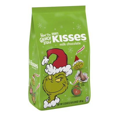HERSHEYS KISSES Grinch Milk Chocolate Christmas Candy Bulk Bag, 37.28 oz (HEC45404)