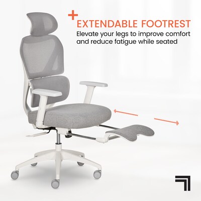Sharper Image S-850 Heated Ergonomic Mesh Swivel Executive Massage Chair with Footrest, Light Gray/White (60106-LGRYWHT)