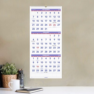 2026 AT-A-GLANCE 12" x 27" Three-Month Wall Calendar, White/Purple (PM11-28-26)