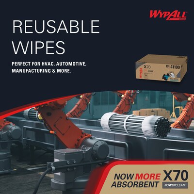 WypAll PowerClean X70 Cloths, 14.9" x 16.6", White, 300 Sheets/Box (41100)