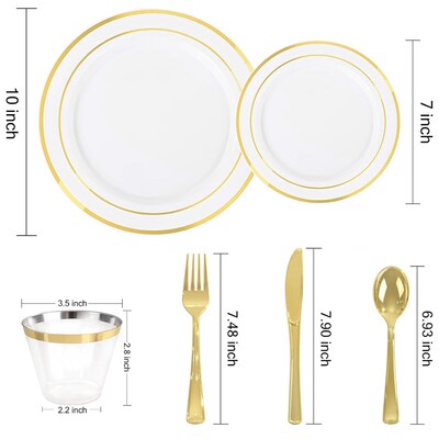 Elama Round Plastic Dinnerware Set, White/Gold, 600 Pieces (935124342M)
