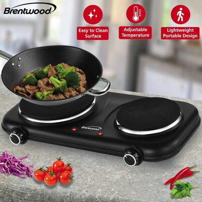Brentwood 1,100-Watt Cast-Iron Countertop Electric Double Burner, Black (TS-332BK)
