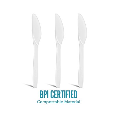 Perk™ Eco Compostable PLA Knife, Medium-Weight, White, 300/Pack (PK56199)
