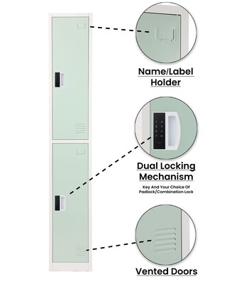 AdirOffice 72"H 2-Tier Misty Green Storage Locker (ADI629-202-MGRN-DL)