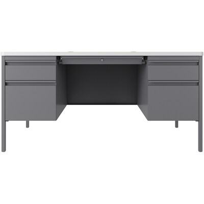 Lorell Fortress Series 60" W Double-Pedestal Teachers Desk, Gray (LLR66942)