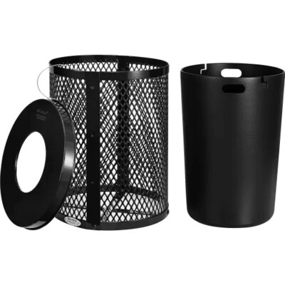 Global Industrial Outdoor Diamond Steel Trash Can w/ Flat Lid, 36 Gallon, Black (261924BK)