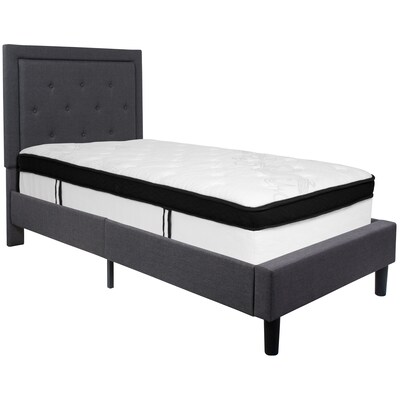 Flash Furniture Roxbury Tufted Upholstered Platform Bed in Dark Gray Fabric with Memory Foam Mattres