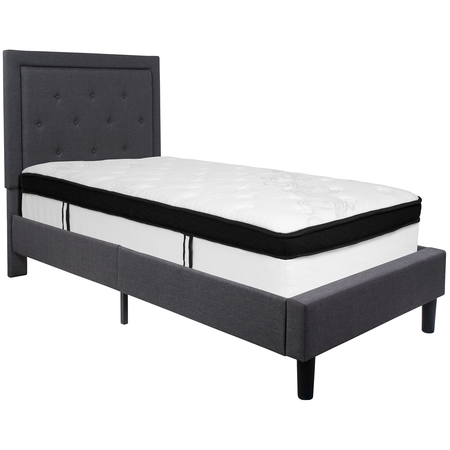 Flash Furniture Roxbury Tufted Upholstered Platform Bed in Dark Gray Fabric with Memory Foam Mattress, Twin (SLBMF29)