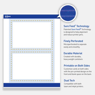 Avery Gold Dots with Blue Border Matte Blank Card, White, 20/Pack (S00-DMN)