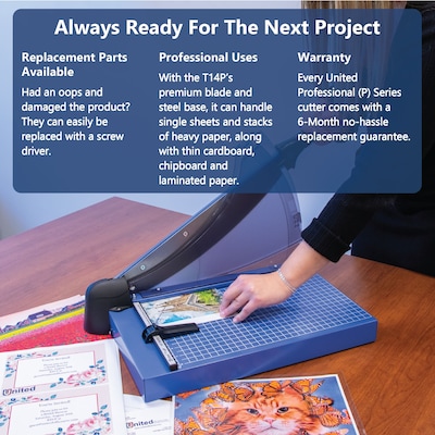 United Professional 14" Guillotine Paper Trimmer, Blue (T14P)