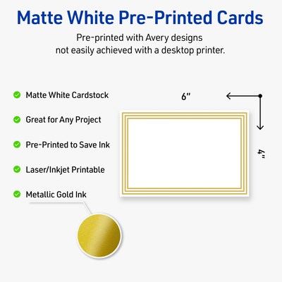 Avery Gold Multi-Lined Border Matte Blank Card, White, 20/Pack (S00-DHM)