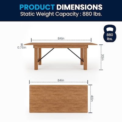 Flash Furniture Pine Wood Folding Farm Table, 40"D x 84"W, Antique Rustic (XAF84X40-GG)