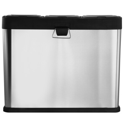 Elama Stainless Steel Indoor 3 Section Trash Can with Slow Close Lid, 12 Gallon, Silver (938120089M)