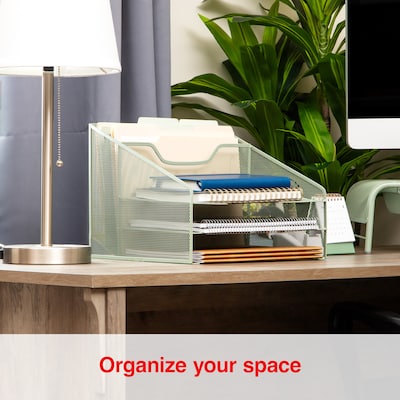 Staples 5-Compartment Metal Mesh File Organizer, Sage Green (ST63829)