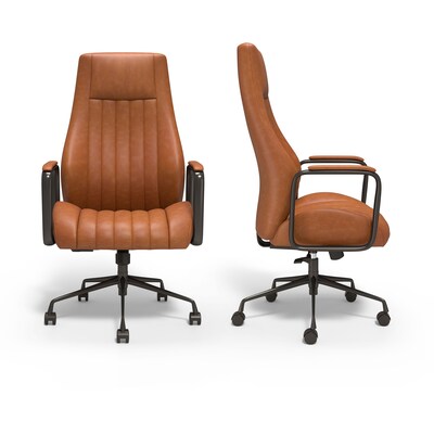 Staples® Laconia Ergonomic Leather Swivel Manager Chair, Brown (HLC-3932)