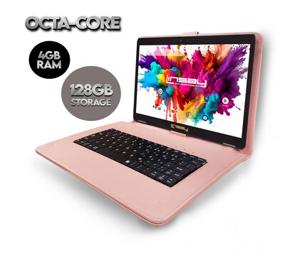 Linsay Octa Core 10.1 Tablet, 4GB RAM, 128GB Storage, Android 13, Bundled with Pink Keyboard, Appli