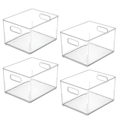iDESIGN Stackable Plastic Storage Bin with Handles, Clear, 4/Pack (29205M4)