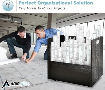 AdirOffice 50-Slot Mobile Roll File, Lockable, 28.5"H x 30"W x 15.75"D, Black (626-BLK-KIT1)