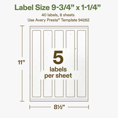 Avery Hemp Rectangle Laser/Inkjet Multipurpose Labels, 9-3/4" x 1-1/4", Off-White (40/Pack)