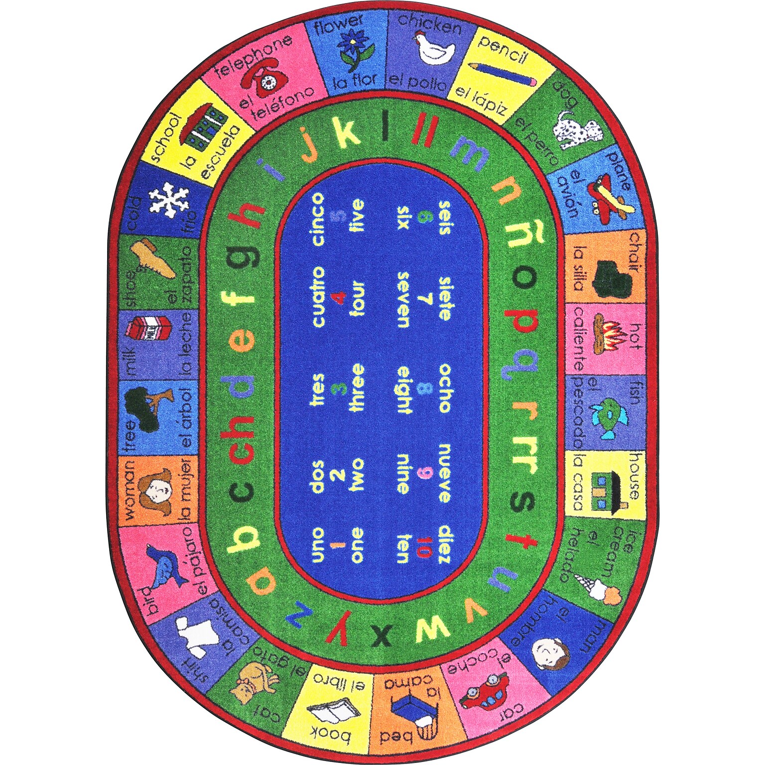 Joy Carpets LenguaLink Spanish Nylon 78 x 109 Oval Machine Tufted Rug, Multicolored (1412DD)