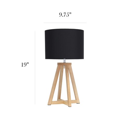 Simple Designs Interlocked Triangular Natural Wood Table Lamp with Black Fabric Shade (LT1069-NBK)