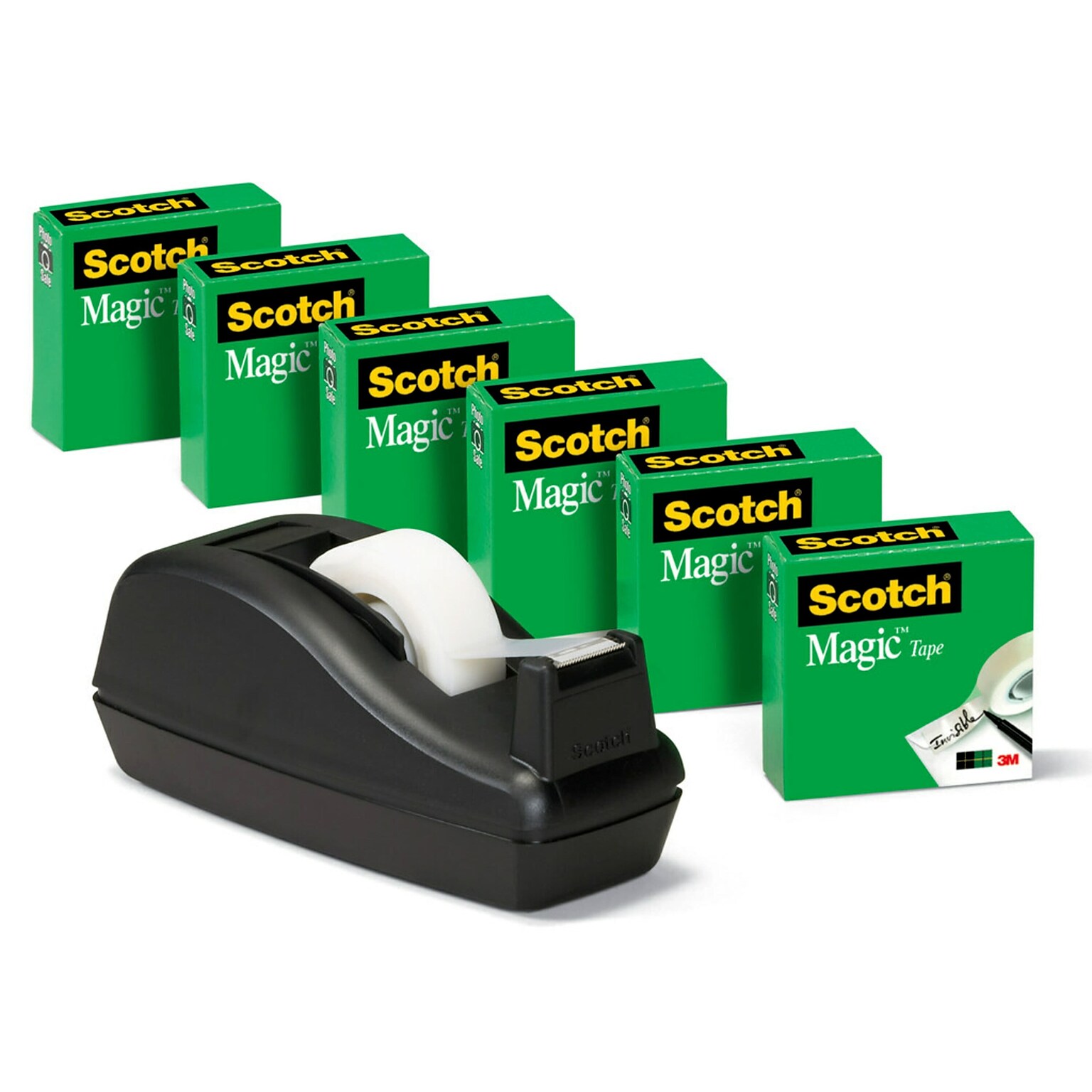 Scotch Magic Invisible Tape with Dispenser, 3/4 x 27.77 yds., 1 Core, 6 Rolls/Pack (810C40BK)