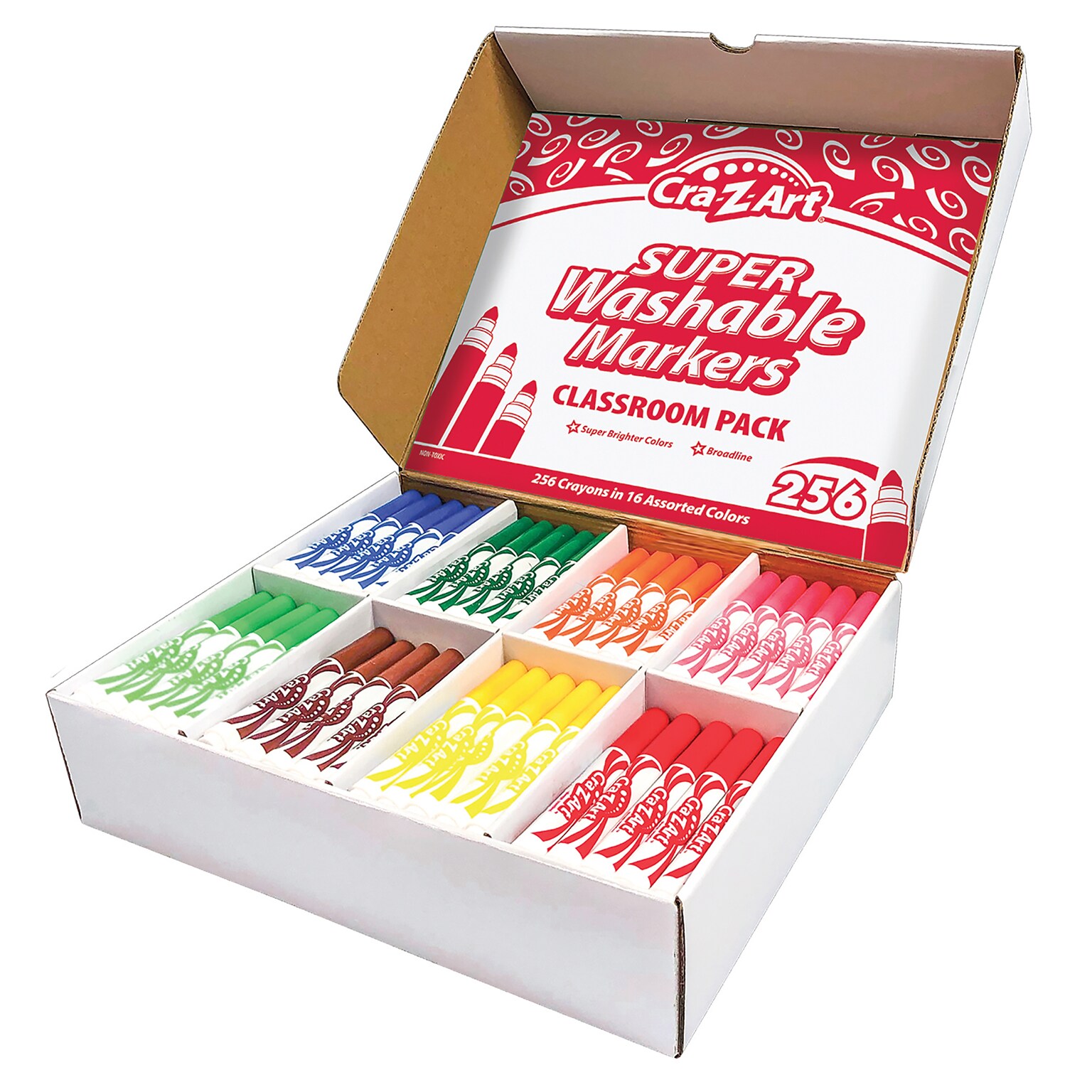 Cra-Z-Art Marker Classpacks Washable Water Based Kids Marker, Broad, Assorted Colors, 256/Box (CZA740091)