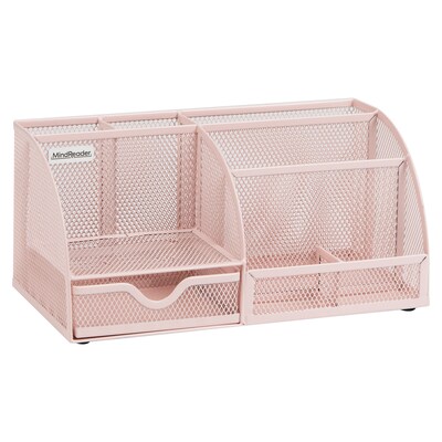 Mind Reader 7-Compartment Metal Desk Organizer File and Accessory Storage, Pink (JOEORG-PNK)