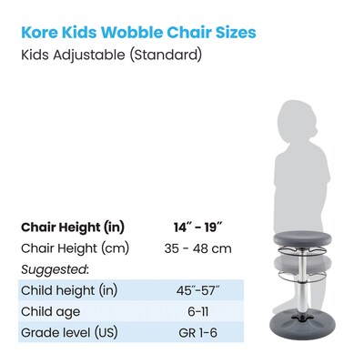 Kore Design Kids Adjustable Standard Wobble Chair 14" to 19", Grey (KD-3106)