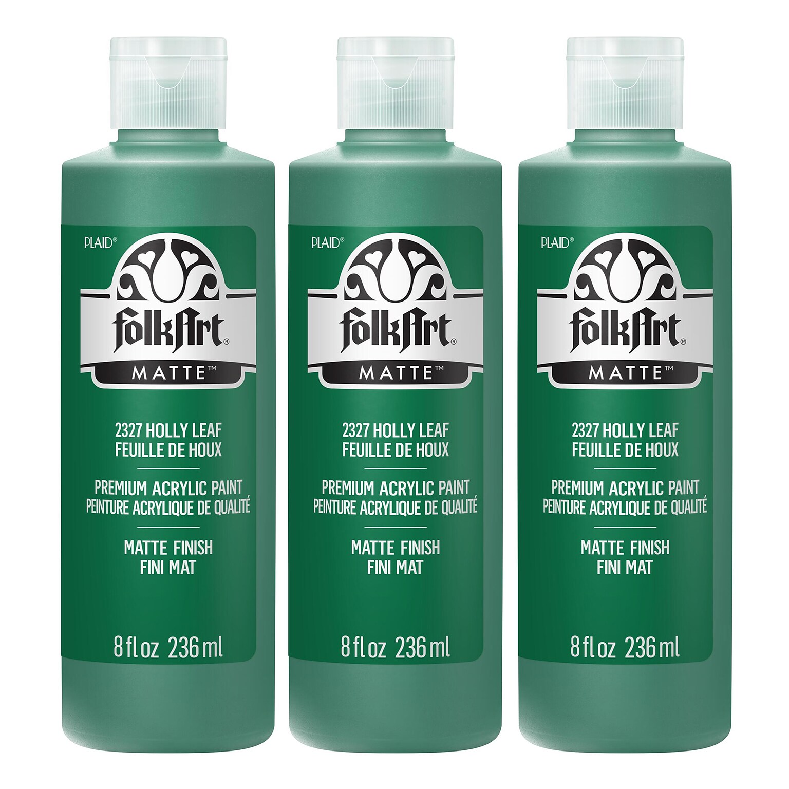FolkArt Acrylic Paint Matte, 8oz., Holly Leaf, 3/Pack(FLK2327-3)
