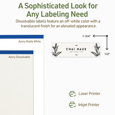 Avery Dissolvable Rectangle Multipurpose Labels, 0.5" x 1.75", Off-white, 1500/Pack (94204)