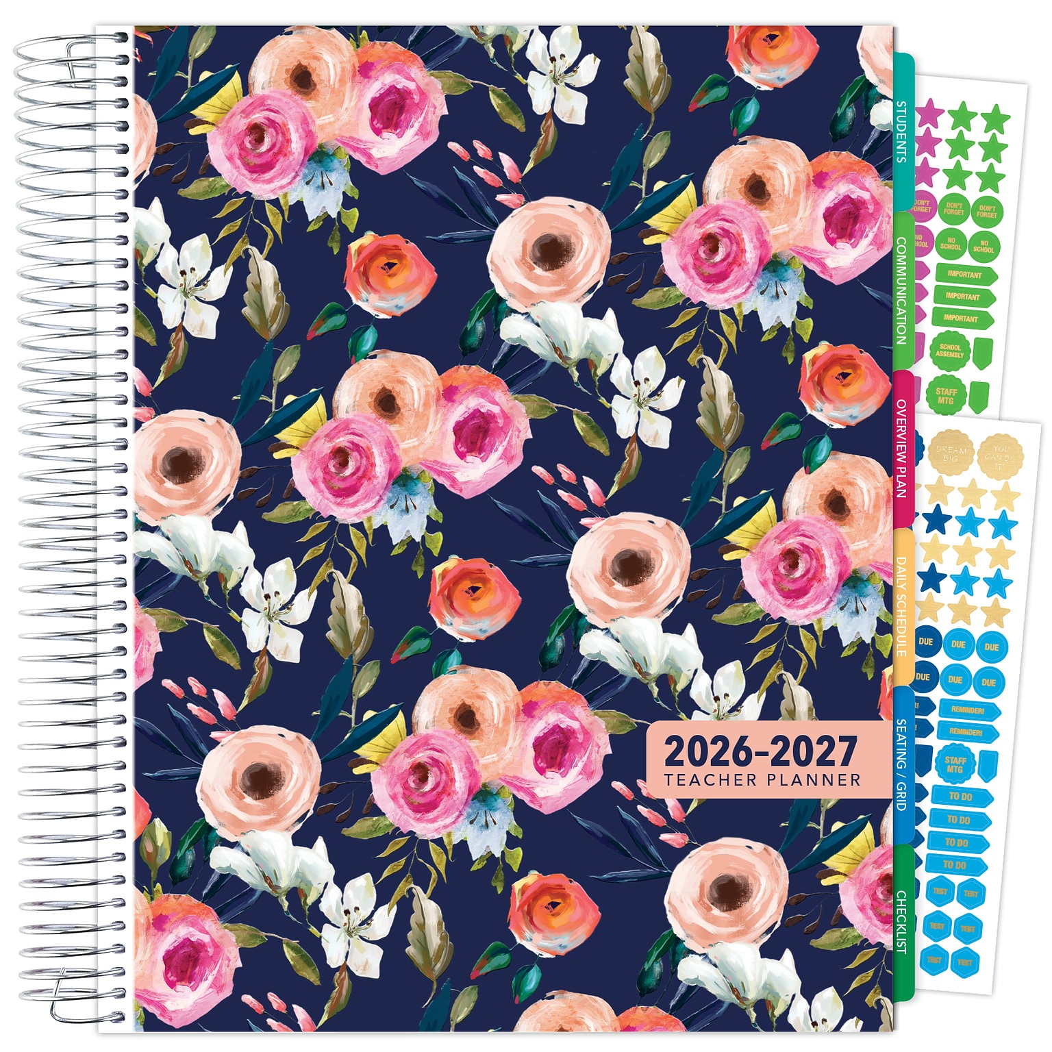2026-2027 Excello Brands 8.5 x 11 Academic Weekly & Monthly Planner, Paperboard Cover, Navy Floral (NAY27-DTP-84)