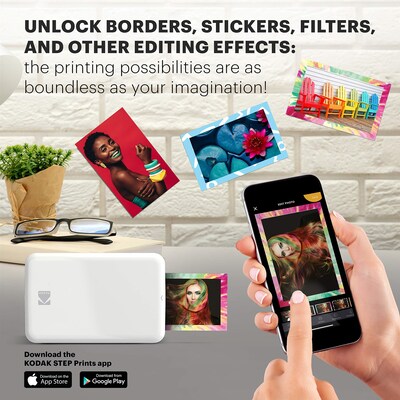 Kodak Step Mobile Zero Ink Instant Photo Printer, Single-Function, White (RODMP20AMZW)