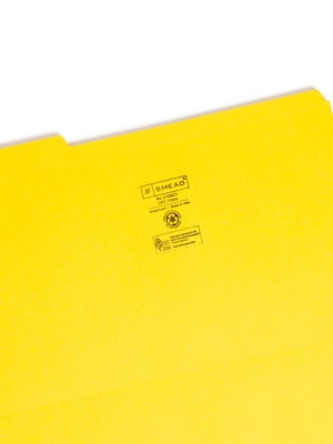 Smead® File Folder, Reinforced 1/3-Cut Tab, Legal Size, Yellow, 100 per Box (17934)