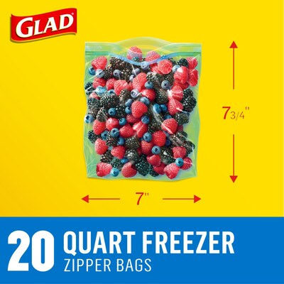 Glad Zipper Freezer Bags, Quart, 20 Bags/Box (57035)