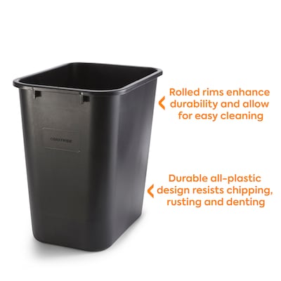 Coastwide Professional™ Indoor Trash Can Without Lid, Black Soft Molded Plastic, 7 Gallon (CW56429)