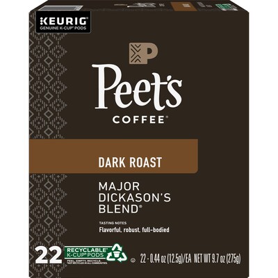Peet's Coffee Major Dickason's Blend Coffee, Dark Roast, 0.47 oz. Keurig® K-Cup® Pods, 22/Box (6547)