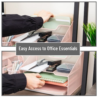 Mind Reader 5-Compartment Metal Mesh Desk Organizer, Pink (MESHBOX5-PNK)