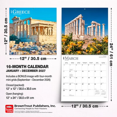 2027 BrownTrout Greece 12" x 12" Monthly Wall Calendar (9798330711642)