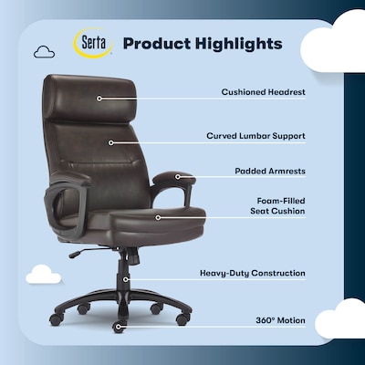 Serta Comfort Big & Tall Ergonomic Bonded Leather Swivel Executive Office Chair, Brown (CHR10131B)