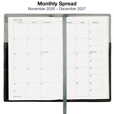 2027 Excello Brands 3.5" x 6" Weekly & Monthly Standard Planner, Paperboard Cover, Gray/Black (PKT-CY27-GY-PEN)