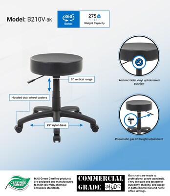 Boss® B210 Series Dot Stool, Black Vinyl (B210VBK)