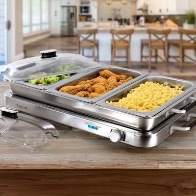 MegaChef 3-in-1 Buffet Server and Warming Tray, Triple 2.63 Quart Trays (937120684M)