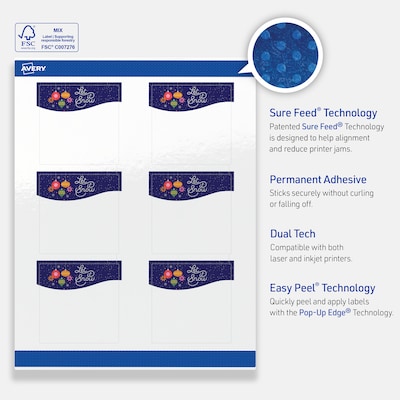 Avery Square Multipurpose Labels, 3" x 3", White, 60/Pack (19479370447)