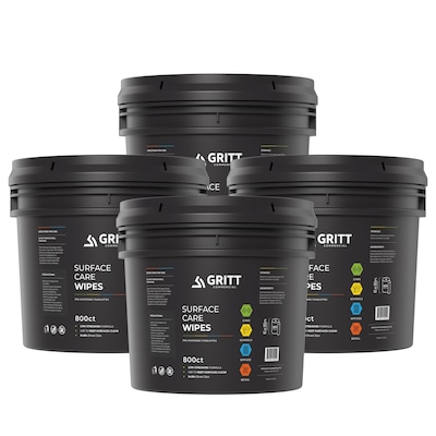 Gritt Commercial Professional All-Purpose Wipes with Bucket Dispenser, 800 Wipes/Bag, 4 Bags/Carton (GRI5-RW-1-B-CS)