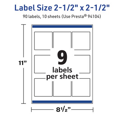 Avery Laser/Inkjet Multipurpose Labels, White, 9 Labels/Sheet, 10 Sheets/Pack (94104-TWMP10)